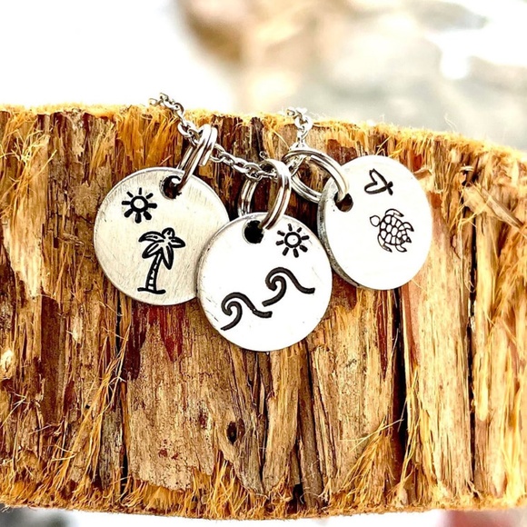 Disc Necklace - Hand Stamped Necklace - Hand Stamped Jewelry - Beach Necklace - Picture 4 of 5